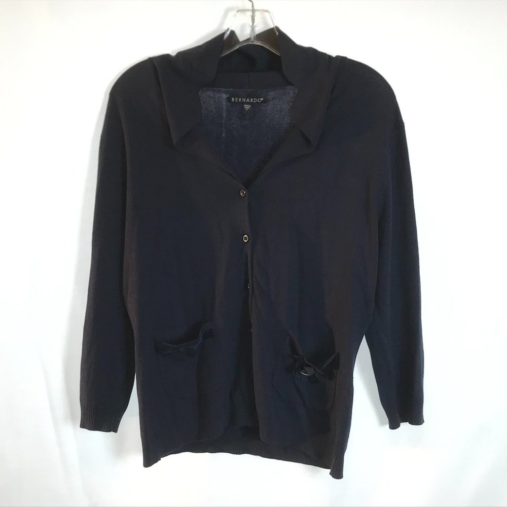Bernardo Navy Stretch Silk Blend Cardigan Sweater